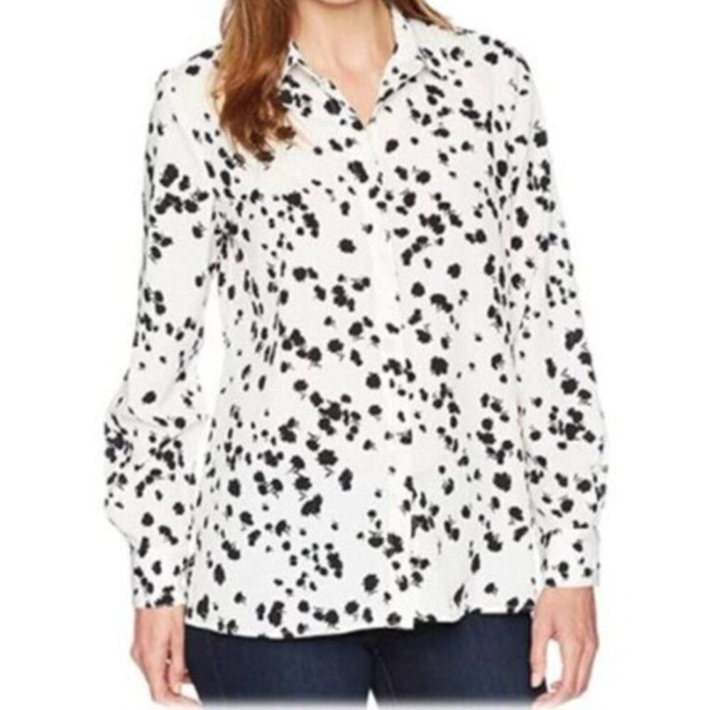 Ellen Tracy Women's Boyfriend‎ Shirt Button Front Floral Print White Size XS $79